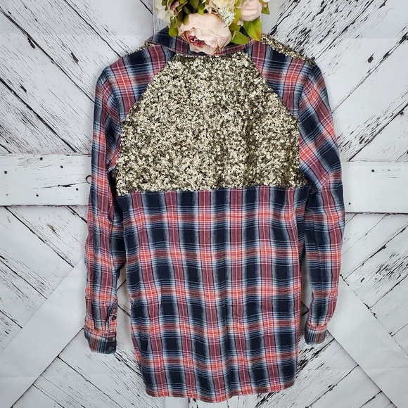 Free People Sequined Flannel Shirt S - Picture 2 of 4